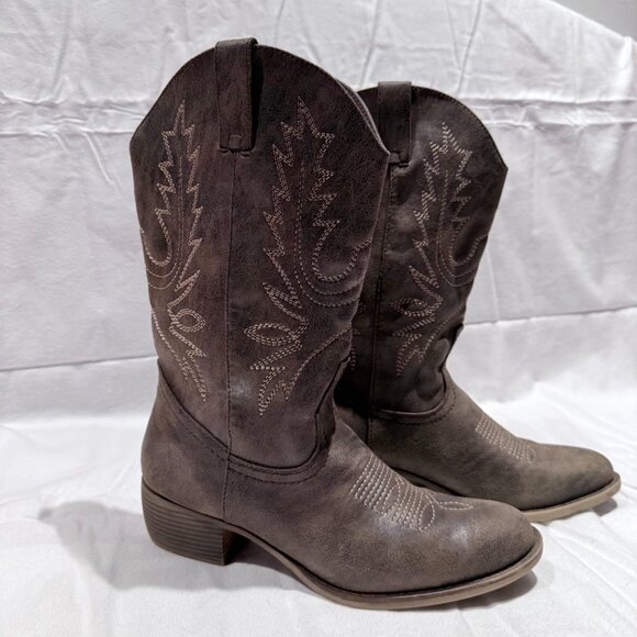 X Appeal Women’s Western Cowboy Boots, Size 9, Brown Faux Leather, Embroidered - Picture 6 of 8
